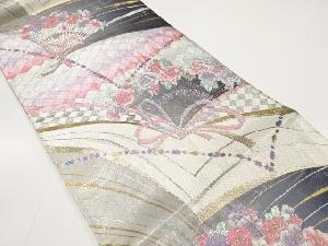 アンティーク　薔薇に椿・扇模様織り出し袋帯（材料）